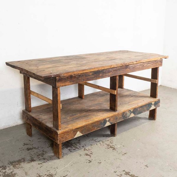 Mesa de Trabajo Rústica en Pinotea con Estante - 208x90x97 cm - imagen 1