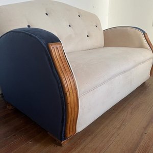 Sofá de 2 Cuerpos Tapizado en Terciopelo Beige y Azul - imagen 5