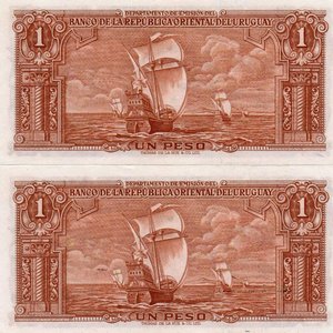 Lote de 2 Billetes Uruguayos de 1 Peso de 1939, Serie A, Sin Circular - imagen 3