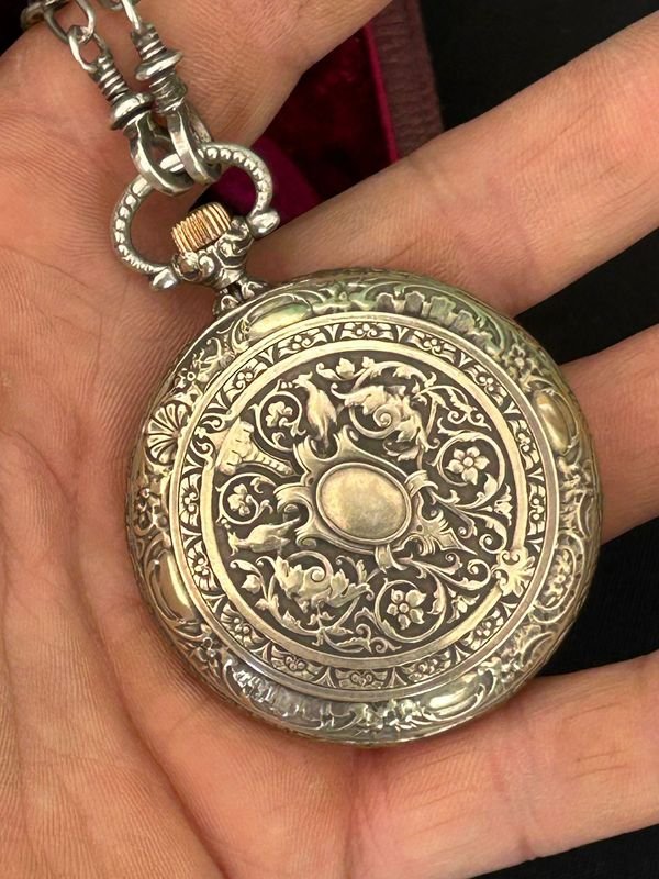 Antiguo y lujoso reloj de bolsillo esfera de loza impecable estado y funcionamiento en su caja original - imagen 5