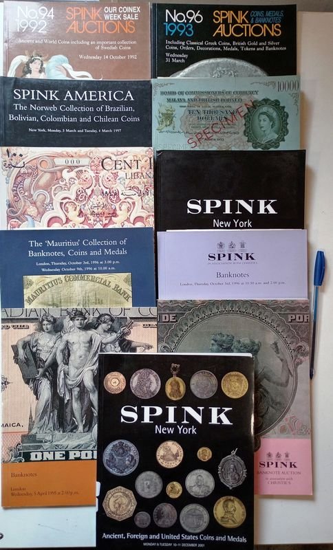 11 Catálogos de Numismática Americana y Mundial de Spink y Christie's (Años 90)