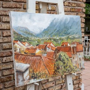 Pintura al Óleo "Techos de Feltre" por Aldo Curto - imagen 3