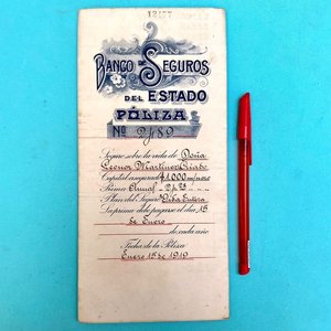 Póliza de Vida Banco de Seguros del Estado - Año 1919, Firmada - imagen 2