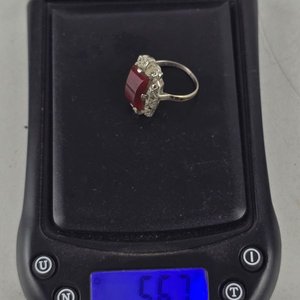 Antiguo Anillo de Plata con Piedra Roja y Marcassitas - imagen 3