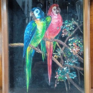 Lote anterior: óleo sobre tela dos loros o guacamayas sobre una rama