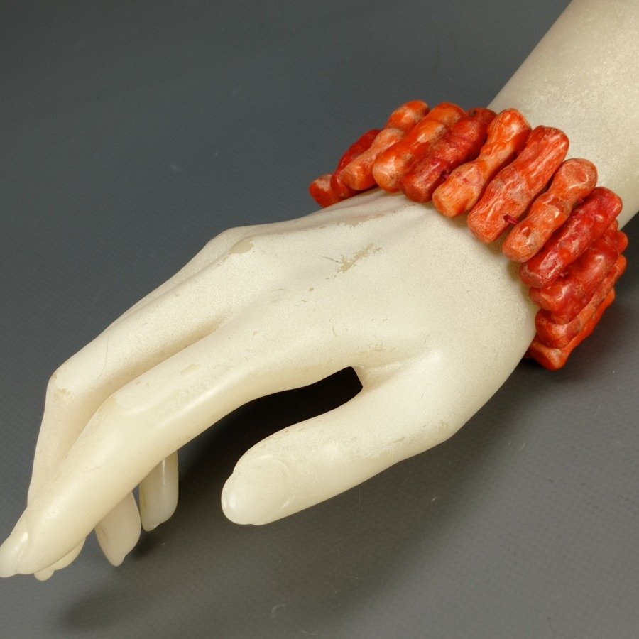 Pulsera Elastizada de Coral Natural Rojo Intenso