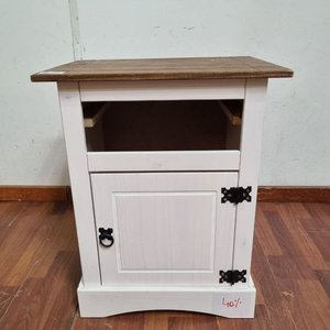 Mesa de Luz Blanca y Marrón con Puerta y Tapa de Madera - imagen 1