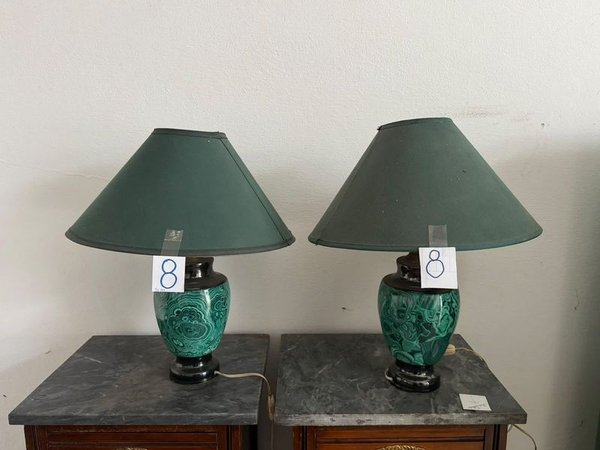 Par de Veladores de Loza con Pantalla Verde - imagen 1