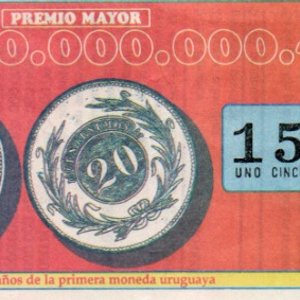 Billete de Lotería Uruguay 1990 - 150 Años Primera Moneda - imagen 2