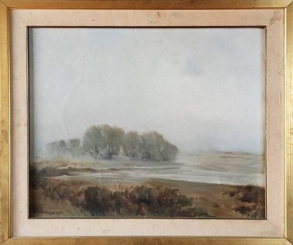 Óleo sobre tela "Paisaje Nebuloso" atribuido a Roberto Castellanos Gozalbo