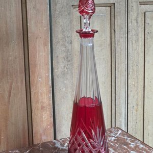 Botella de Cristal Tallado Rubí Baccarat con Tapón Original - imagen 2