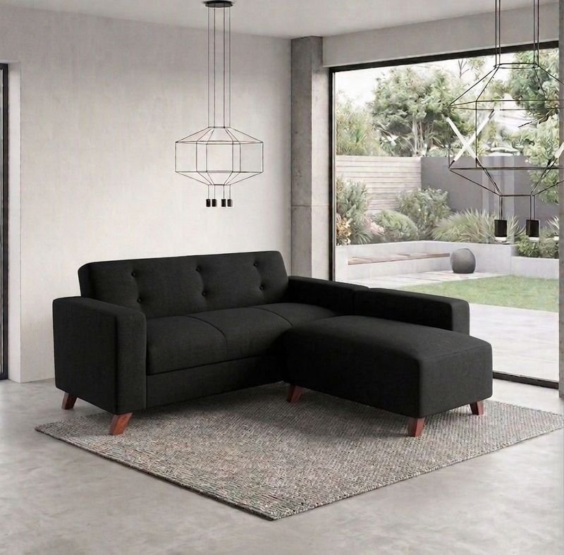 Sofá Chaise Longue Negro de 2 Piezas Estilo Moderno
