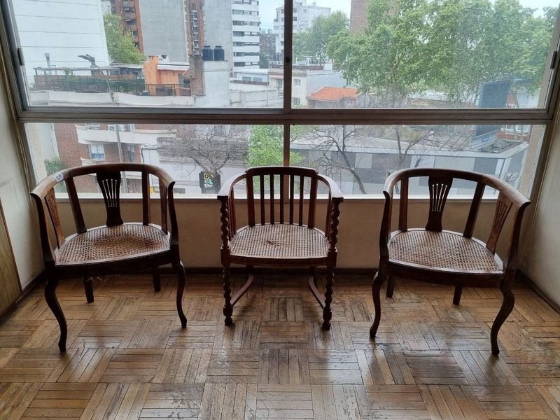 Set de 3 Sillones de Madera con Asiento de Esterilla para Restaurar