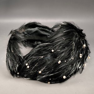 Antiguo Tocado de Plumas Negras con Perlas para Eventos Nocturnos - imagen 10