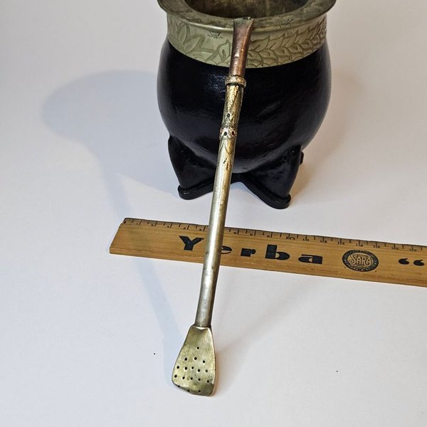 Mate para fumar con virola imperial y bombilla de Plata y Oro - imagen 6