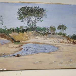 3 Cuadros al Óleo: Paisajes Montañosos, Laguna y Costa Firmados - imagen 5