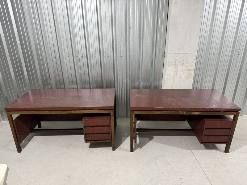 Escritorio de Madera Rojo con 3 Cajones y Extensión Lateral