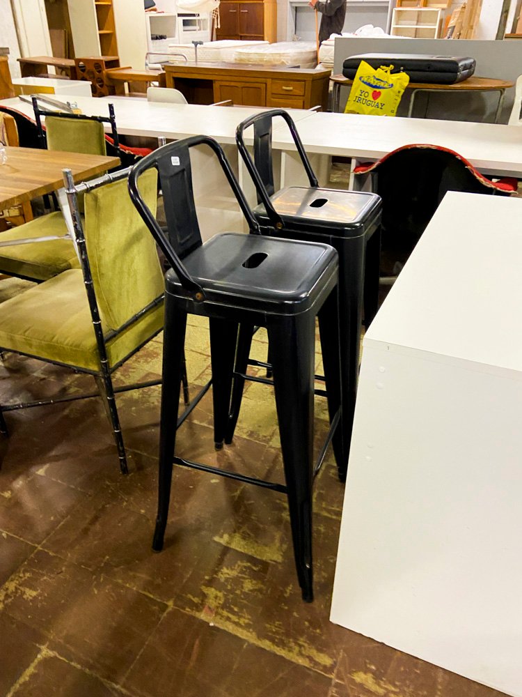 Juego de 2 Banquetas Altas Negras Metálicas