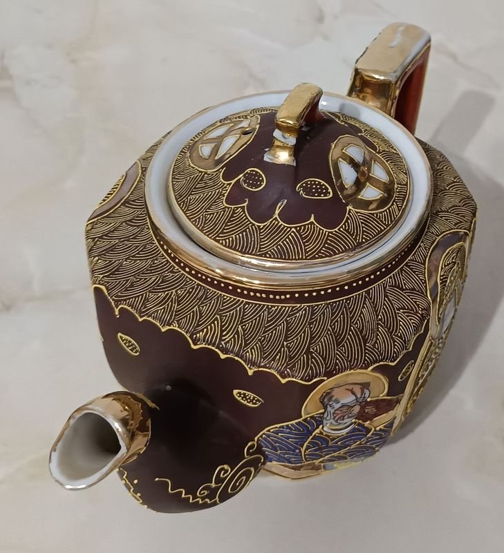 Tetera de Porcelana SATSUMA con Tapa Restaurada - imagen 4