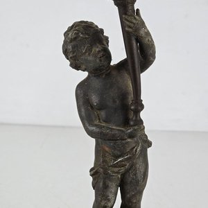 Antigua Base de Lámpara de Bronce con Figura de Cupido - imagen 3