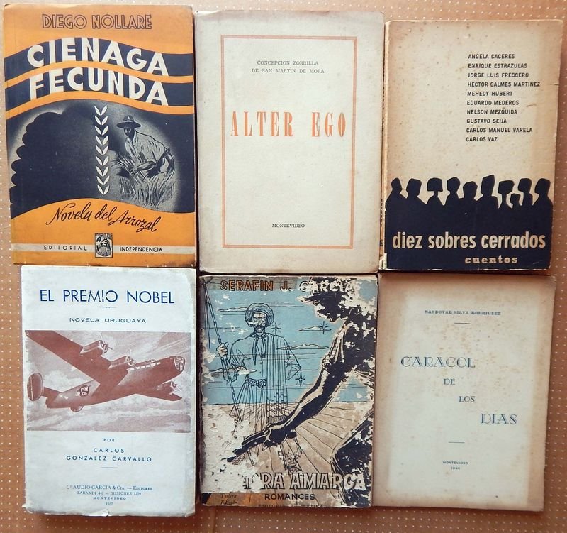 Lote de Seis Libros Uruguayos: Ciencia Fecunda, Alter Ego, Cuentos, El Premio Novel, Caracol de los Días y Tierra Amarga