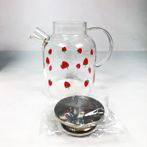 Tetera de Vidrio con Diseño de Frutillas y Tapa Metálica - imagen 2