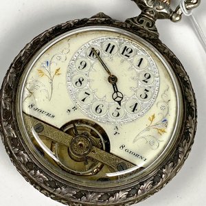 Reloj de Bolsillo Dama Caja de Plata con Esfera Esmaltada y Detalle de Chip - imagen 3