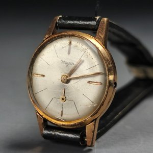 Reloj Suizo Vintage "Hagen" Enchapado en Oro con Malla de Cuero - imagen 6