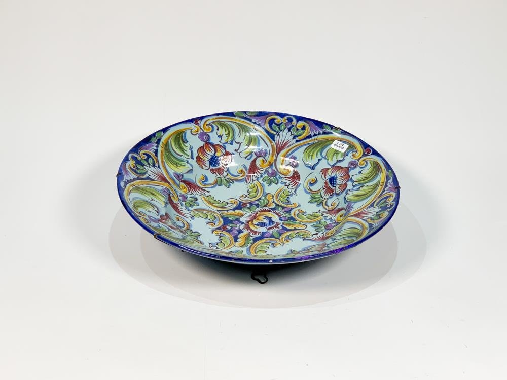 Centro Cóncavo Cerámica Portuguesa Celeste Decoración Floral - Con Fisura