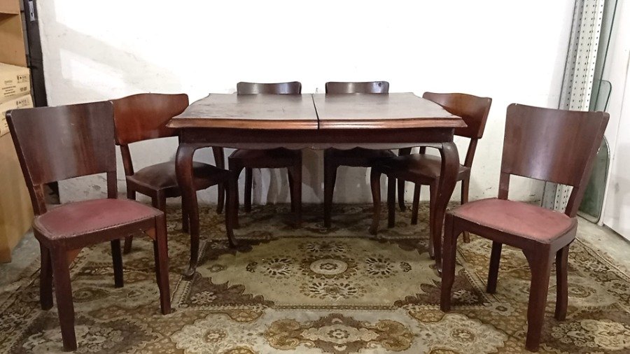 Juego de comedor francés antiguo de madera maciza - imagen 3