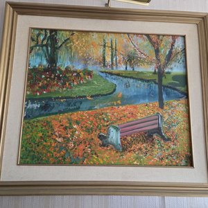 Óleo de Paisaje Otoñal Firmado - imagen 2