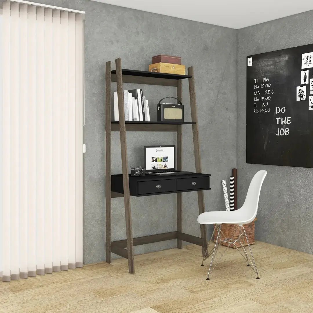 Estantería Escritorio Retro Negro con 2 Cajones