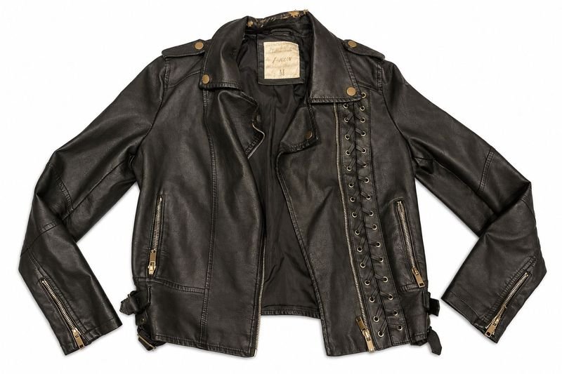 Campera de Eco Cuero Negra Talle M con Detalle de Cordones