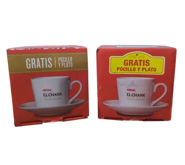 2 POCILLOS Y PLATOS CAFE EL CHANA - Porcelana y Cerámica