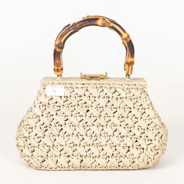 Cartera de Rafia con Manijas de Caña y Detalle Dorado - imagen 1