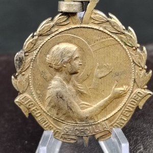 Medalla Primer Premio Mandolino Liceo Musical Santa Cecilia Montevideo 1914 - imagen 1