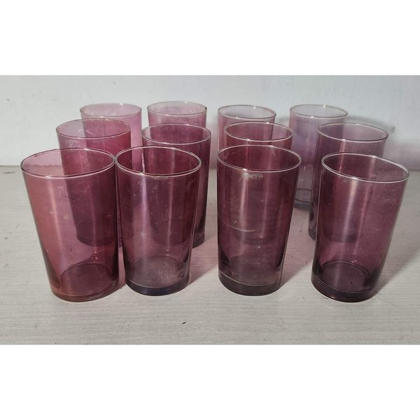 12 Vasos de Vidrio Tintado Color Borgoña