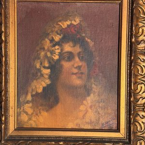 Óleo Retrato Femenino Firmado Enrique Carreza, 1901 - imagen 2