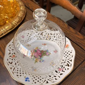 Quesera Alemana Schumann Arzberg Bavaria Porcelana Calada Floral Dorada - imagen 2