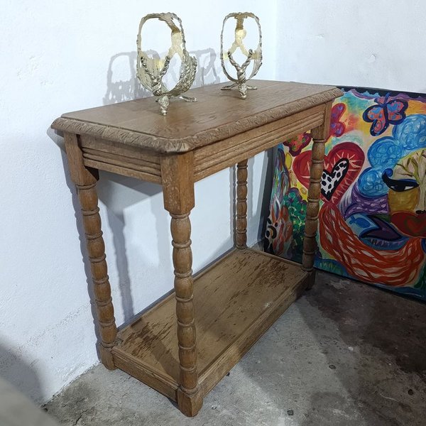 Mesa de Arrimo Recibidor Roble Macizo con Estante Inferior