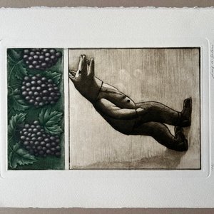 Grabado "La zorra y las uvas" de Luis Alberto Solari - Edición 155/200 - imagen 2