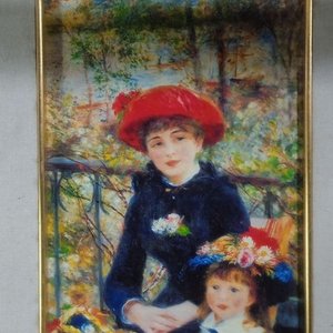 reproducción enmarcada de la famosa pintura impresionista Dos hermanas (En la terraza) creada por el artista francés Pierre-Auguste Renoir - imagen 2