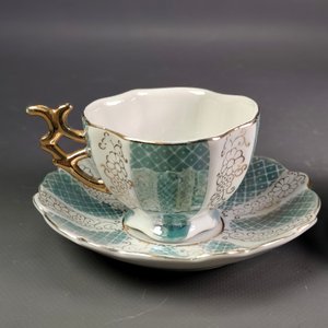 Par de Tazas de Té con Platillos en Porcelana Alemana Vintage - imagen 4
