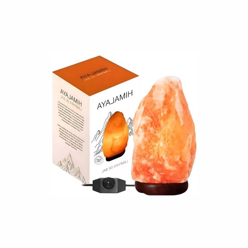 Lámpara de Sal del Himalaya Natural con Base de Madera