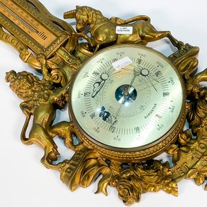 Barómetro y Termómetro de Bronce con Decoración de León y Caballo - imagen 3