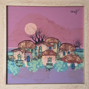 Gran Óleo "Pueblo al Atardecer" de Aneff, 60x60 cm - imagen 2