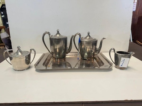 Servicio de Té o Café Antiguo con Accesorios de Metal - imagen 3