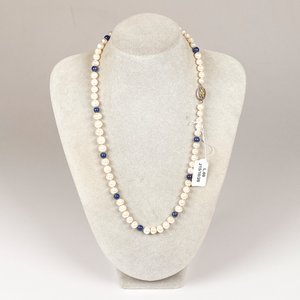 Collar de Perlas, Lapislázuli y Broche de Plata - 46 cm - imagen 2