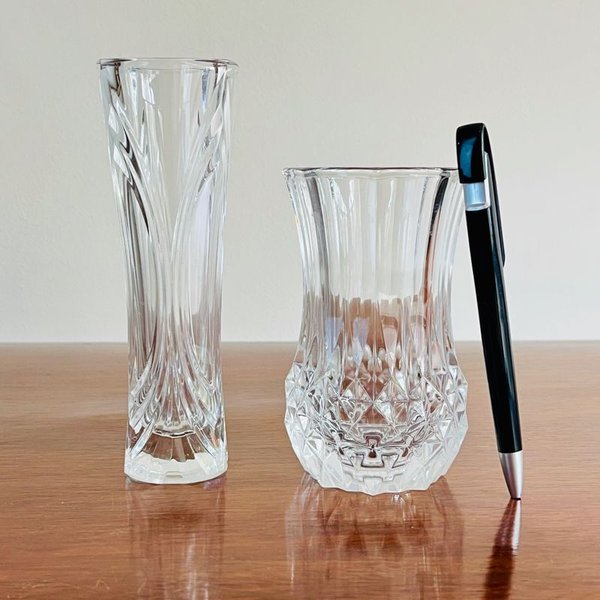 Juego de 2 Floreros Antiguos Europeos de Cristal Tallado - imagen 1