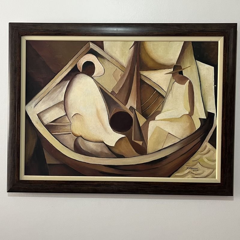 Lote siguiente: Cuadro óleo sobre tela, estilo cubista, firmado M. Olivera